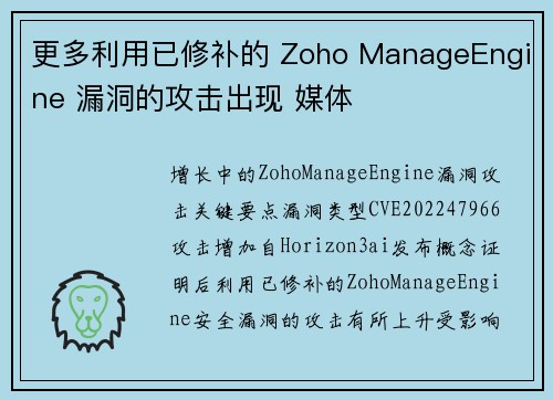 更多利用已修补的 Zoho ManageEngine 漏洞的攻击出现 媒体