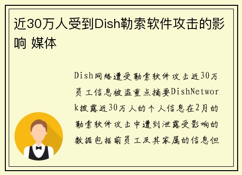 近30万人受到Dish勒索软件攻击的影响 媒体